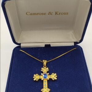 Camrose & Kross Gold and Blue Cross Necklace